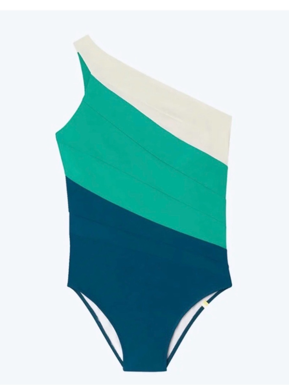 Summersalt Sidestroke One-Shoulder Colorblock in Teal, Navy & White size 14.